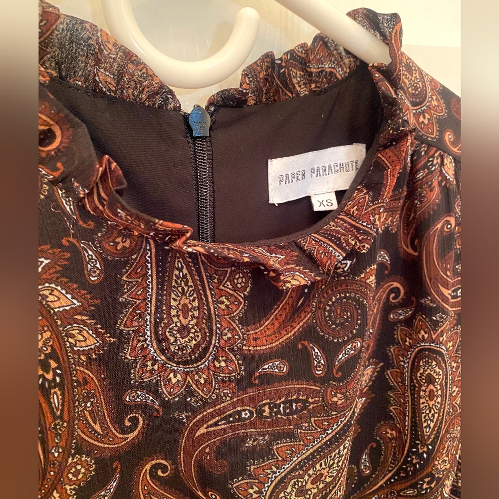 PAPER PARACHUTE Brown Paisley Long Sleeve Maxi Dress XS